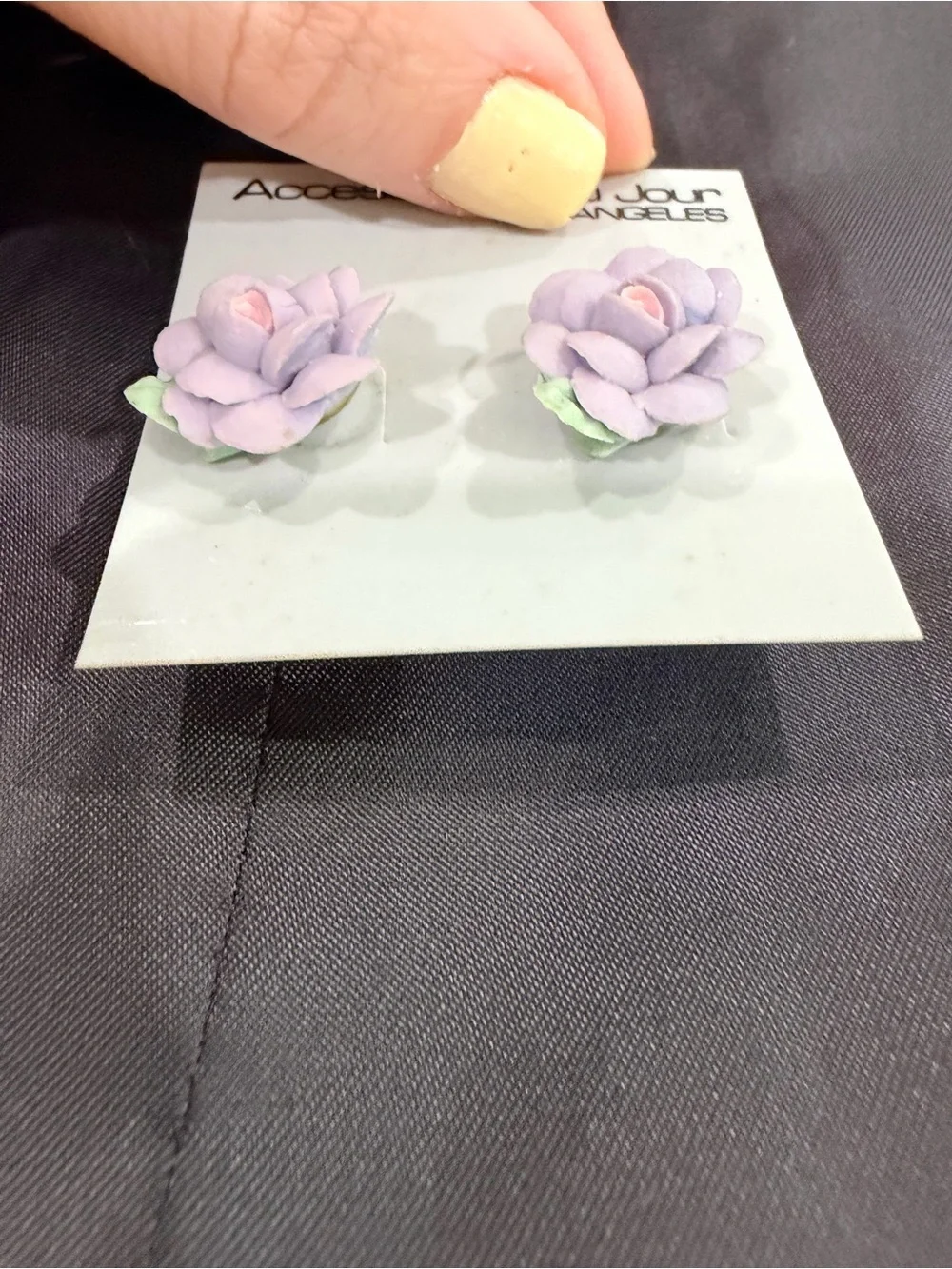 Vintage Accessories du Jour LA Purple Lavender Porcelain Rose Earrings